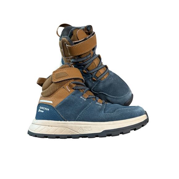 DECATHLON Warm waterproof SH500 scratch leather hiking boots‎ sz 12.5 brown blue - Picture 1 of 7